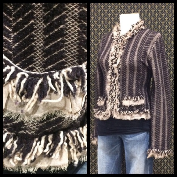 2004 Anthro "Fringe Trim Cardigan" HWR Monogram - Picture 10 of 16